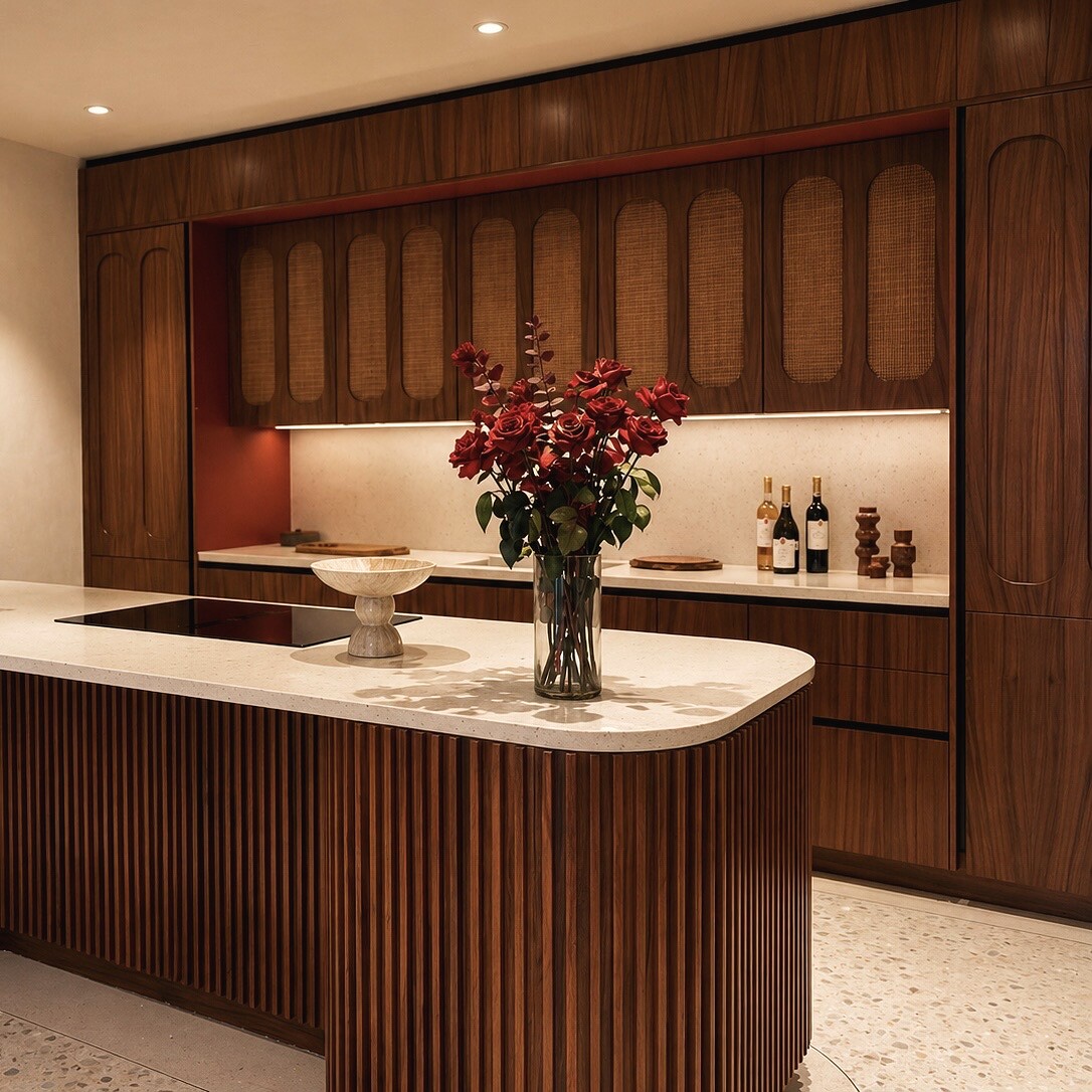 Designer kitchen with a marble island