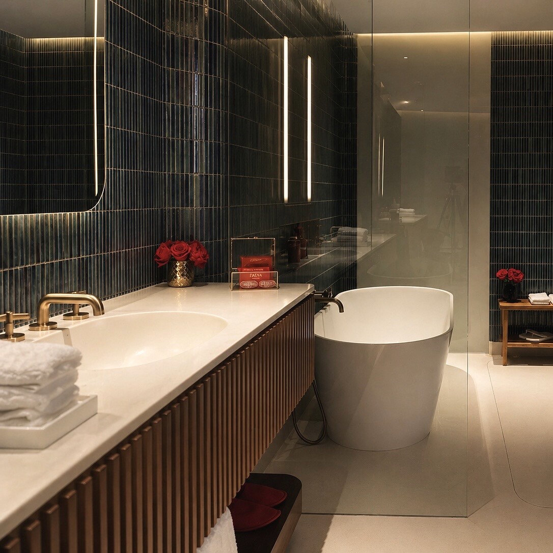 Spa-style bathroom with a freestanding tub